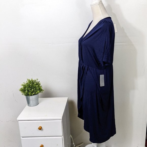 THE VANITY ROOM Women's NWT Navy Blue Surplice Faux Wrap Dress Size XL - Picture 3 of 7